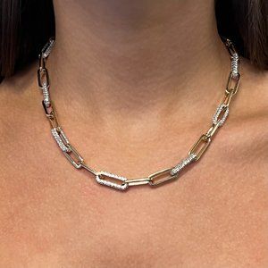 Rachel Koen 7.43Cttw Diamond Paper Clip Link Chain Necklace 14K Yellow Gold